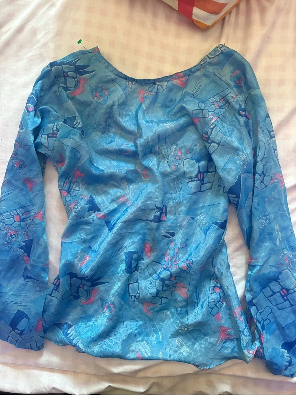 Blue Floral-Print Long-Sleeve Women's Top